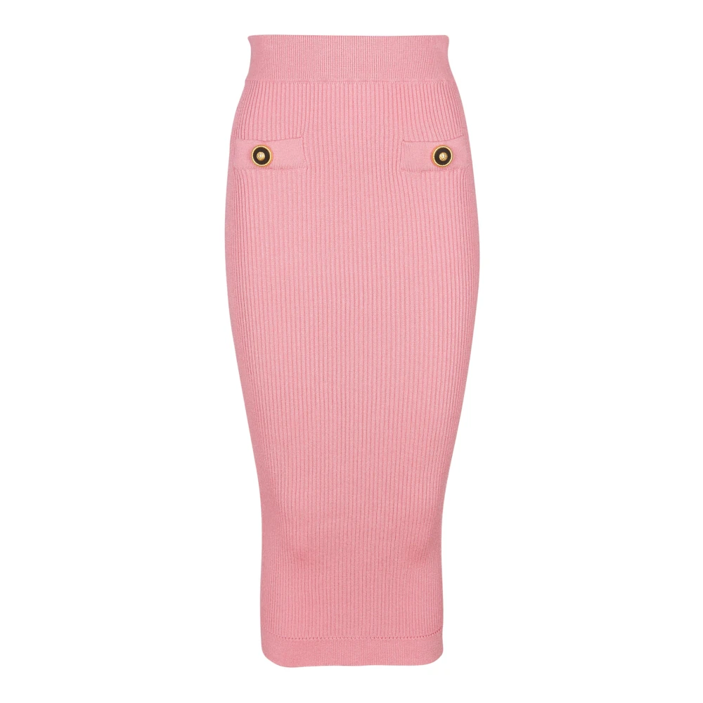 Balmain Donna Rosa - Gonna Midi In Maglia A Coste - Skirts - S