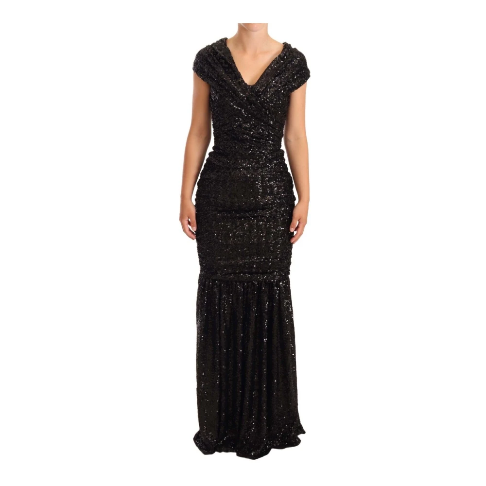 Dolce & Gabbana Black Sequined Open Shoulder Long Gown Dress - Female - Gowns - Black - 2XS - Dresses