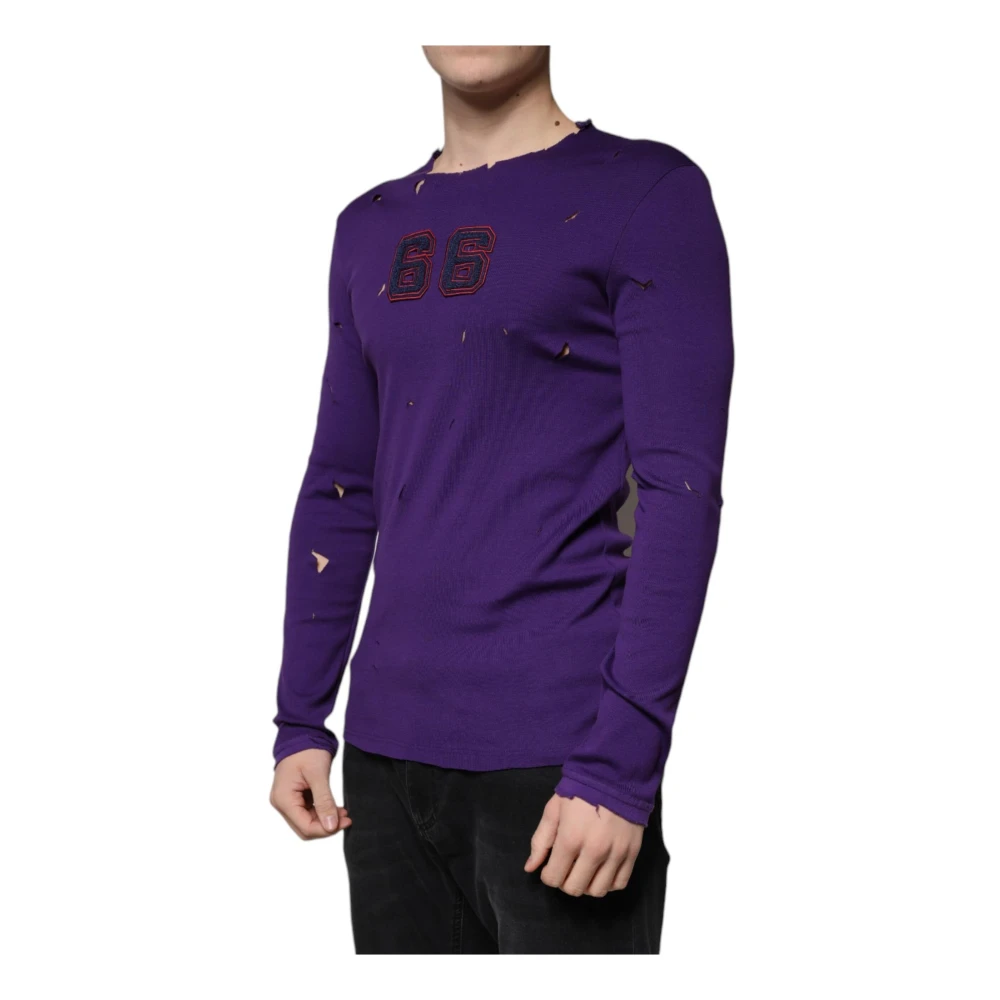 Dolce & Gabbana Paarse Katoenen Logotrui Purple Heren