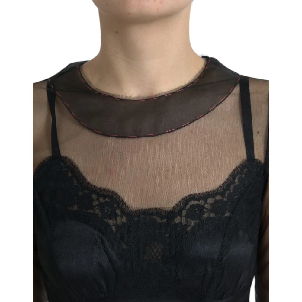 Dolce & Gabbana Bloemen Geborduurde Tule Avondjurk Black Dames