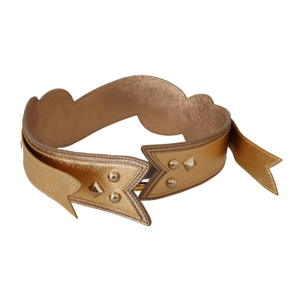 Dolce & Gabbana Gouden Leren Love Patch Tasriem Yellow Dames