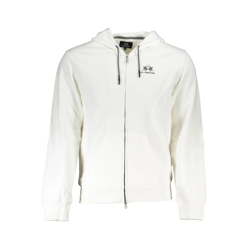 La Martina Men's White Zip-Throughs, L, Elegant Hooded Sweatshirt For