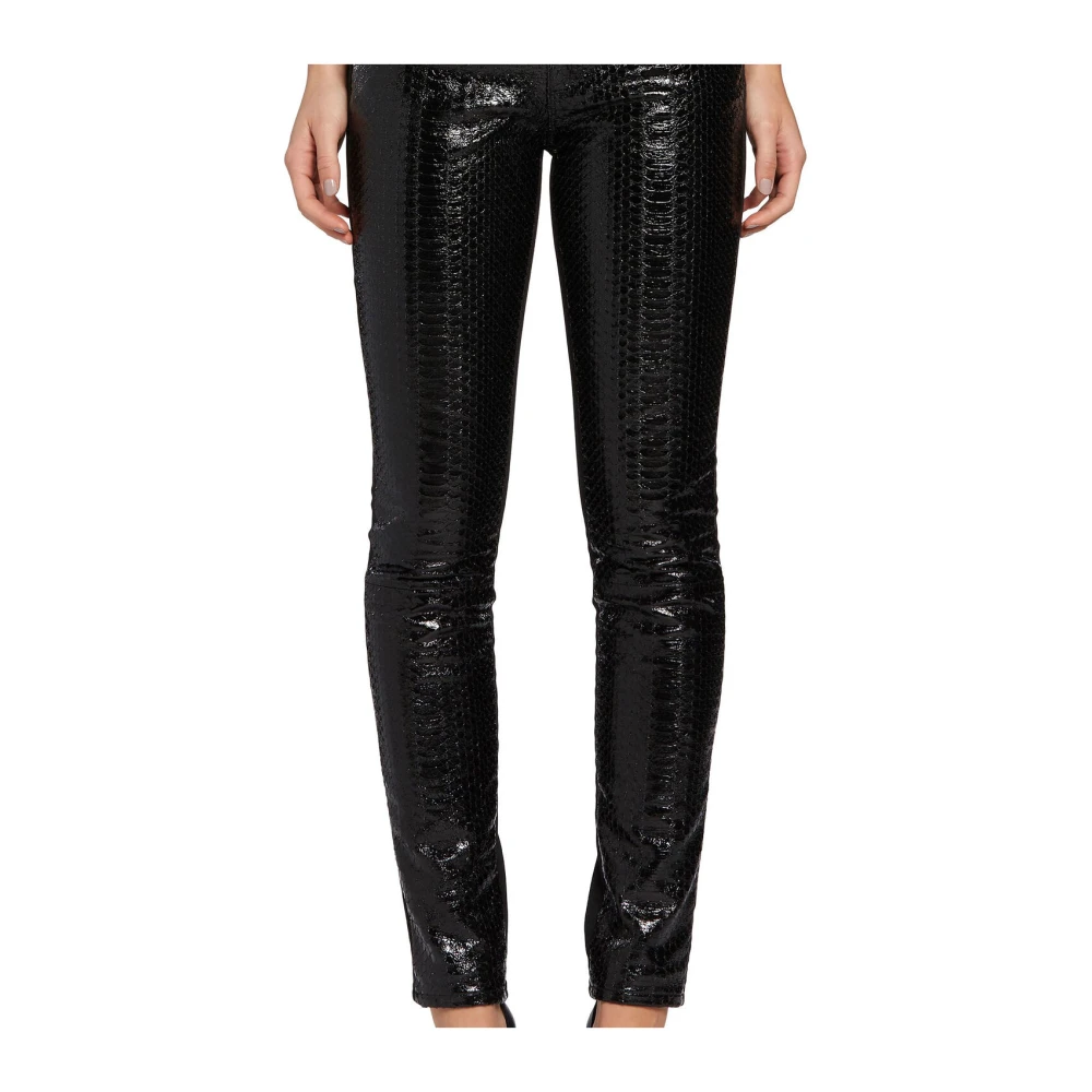 Roberto Cavalli Python-Effect Skinny Jeans met Zichtbare Naden Black Dames