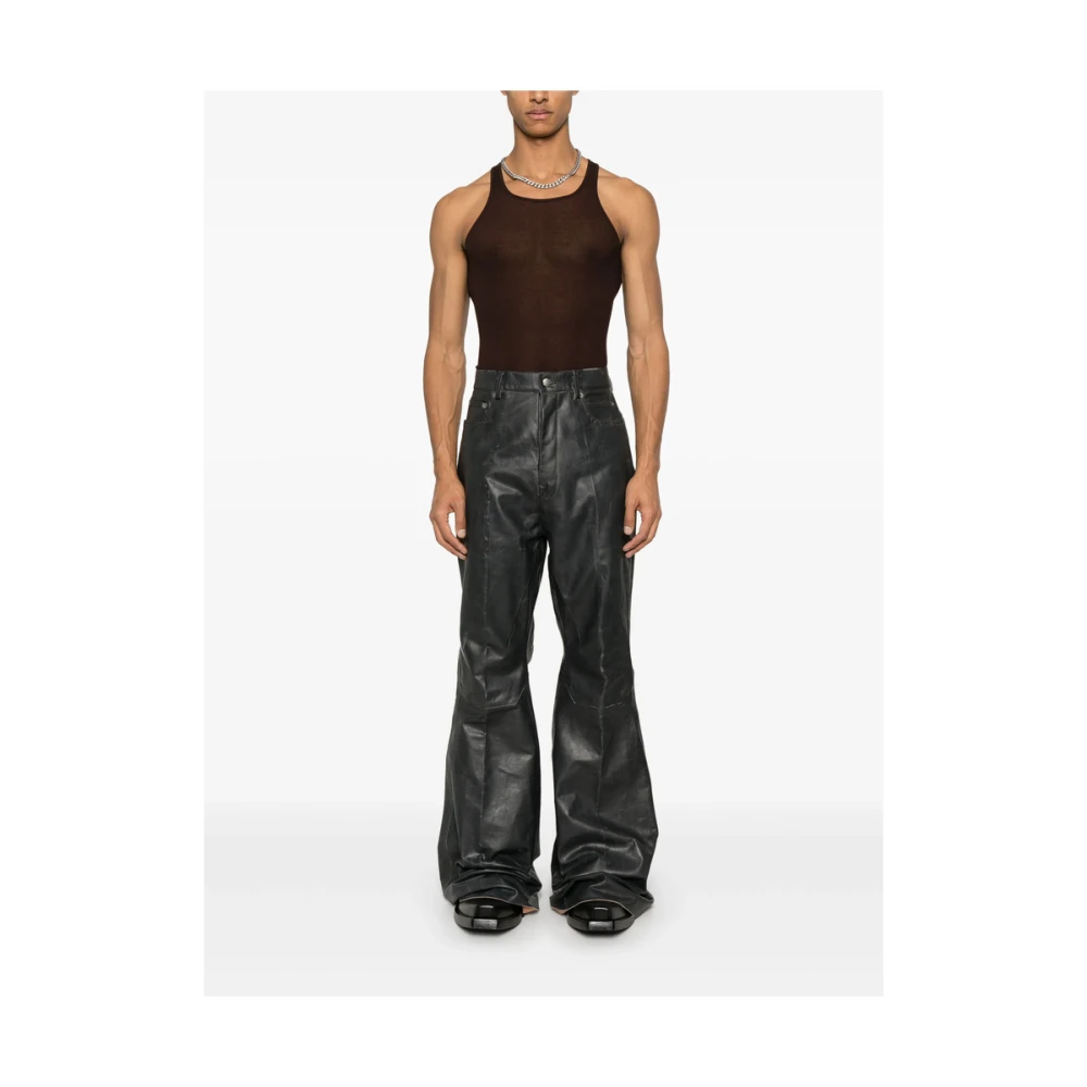 Rick Owens Zwarte Leren Broek Klassieke Stijl Black Heren