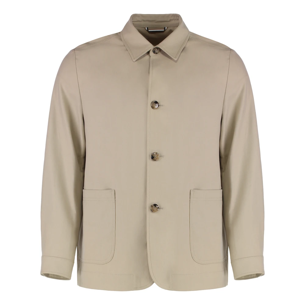Hugo Beige Buttoned Overshirt With Front Pockets - Male - Light Jackets - S - Jackets