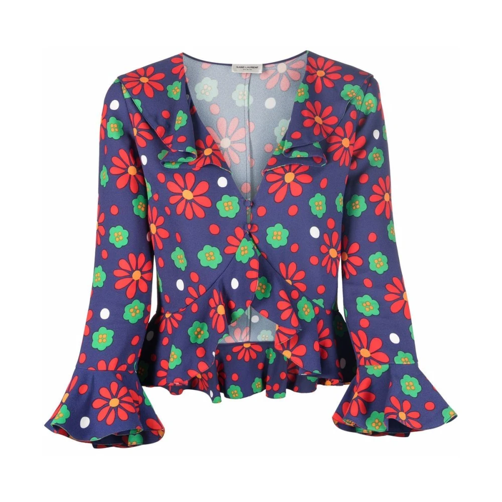 Saint Laurent Bloemenprint Blouse met Geplooide Details Red Dames