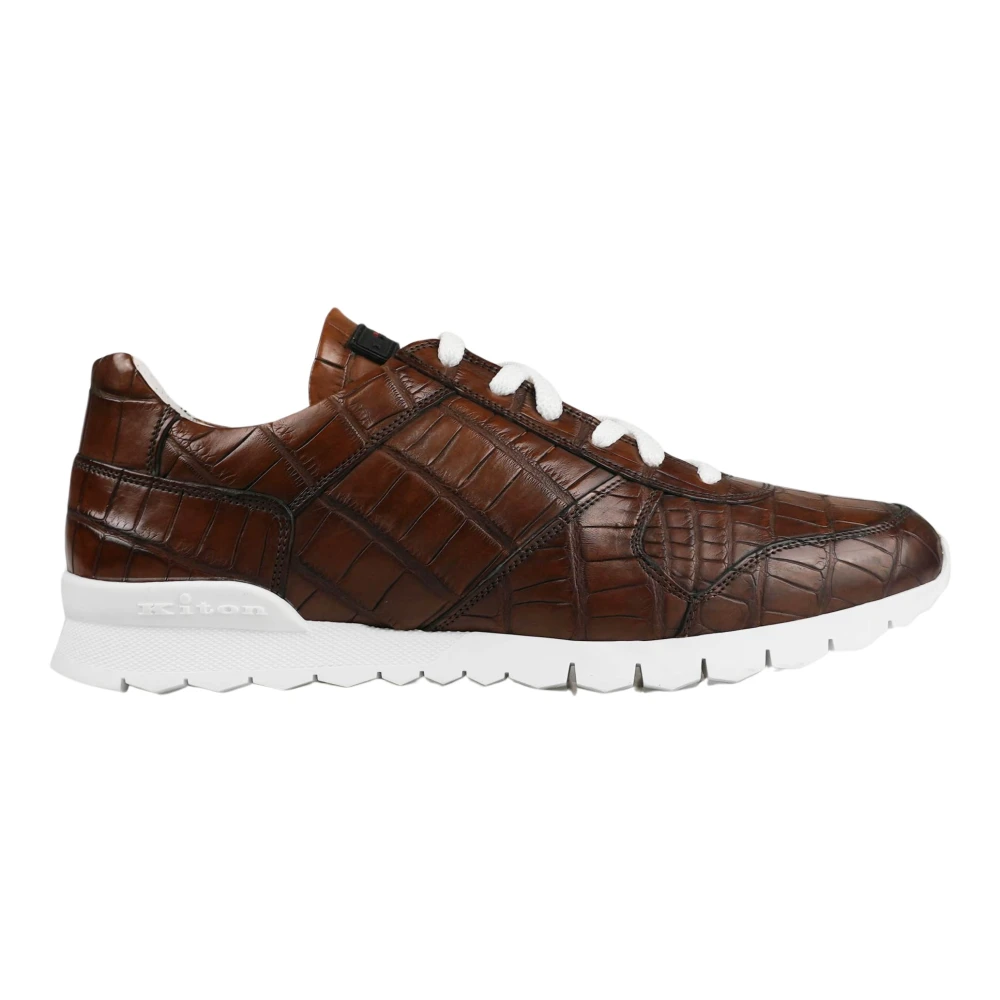 Kiton Bruine Leren Krokodillen Sneakers Heren Schoenen