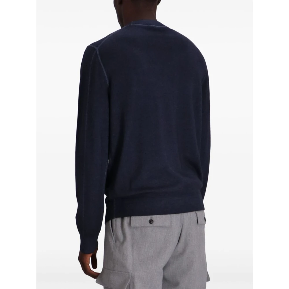Boss Orange Blauwe Wollen Trui Geribbeld Blue Heren