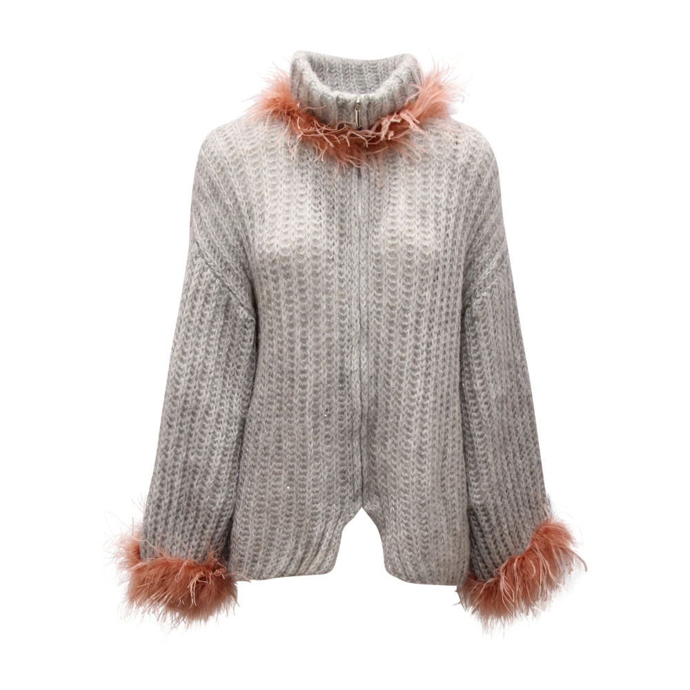 Pho Firenze Women's Gray Turtlenecks, S, Cardigan Full-Zip Paillettes Jumper