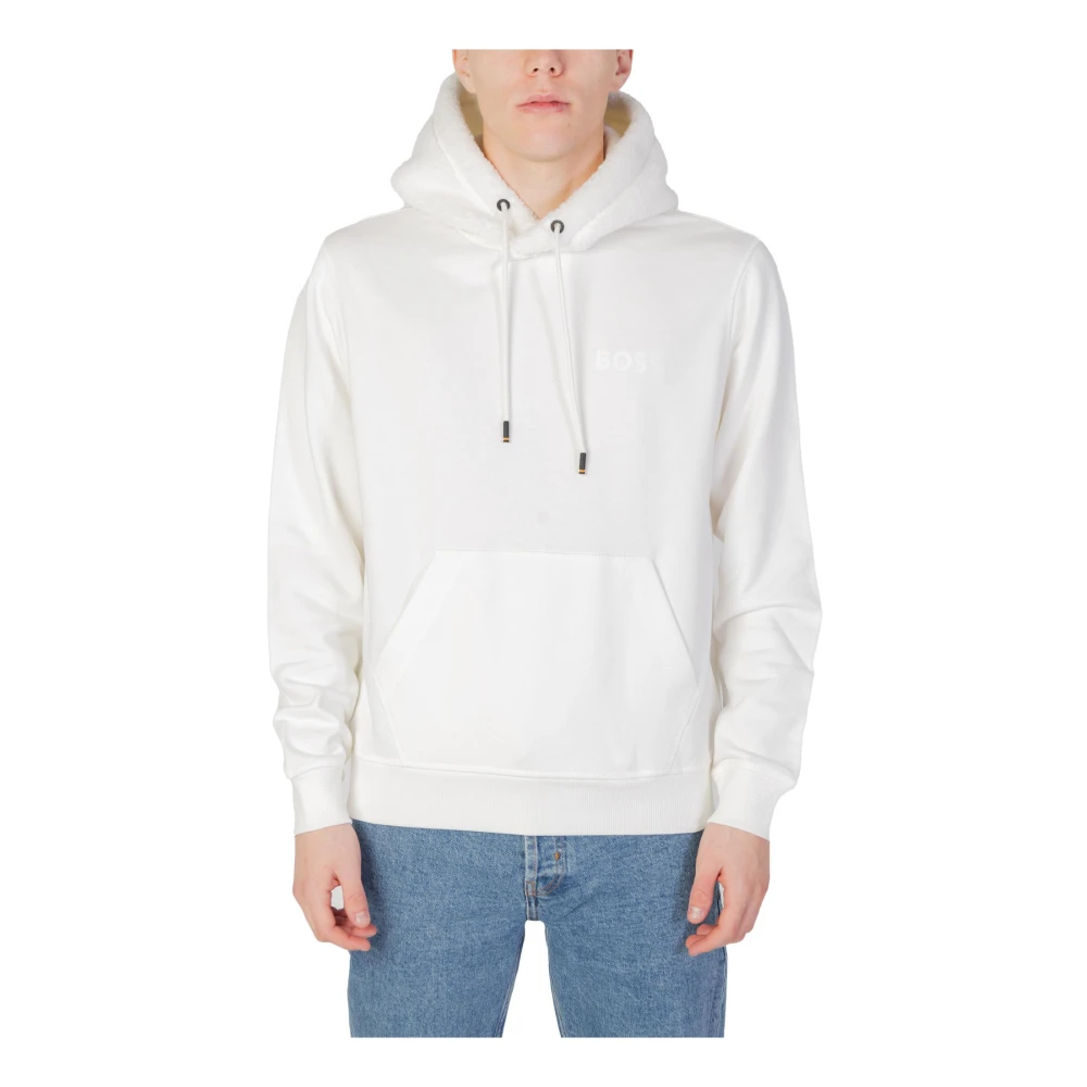 Hugo Boss Vit bomullshuvad sweatshirt för män White, Herr