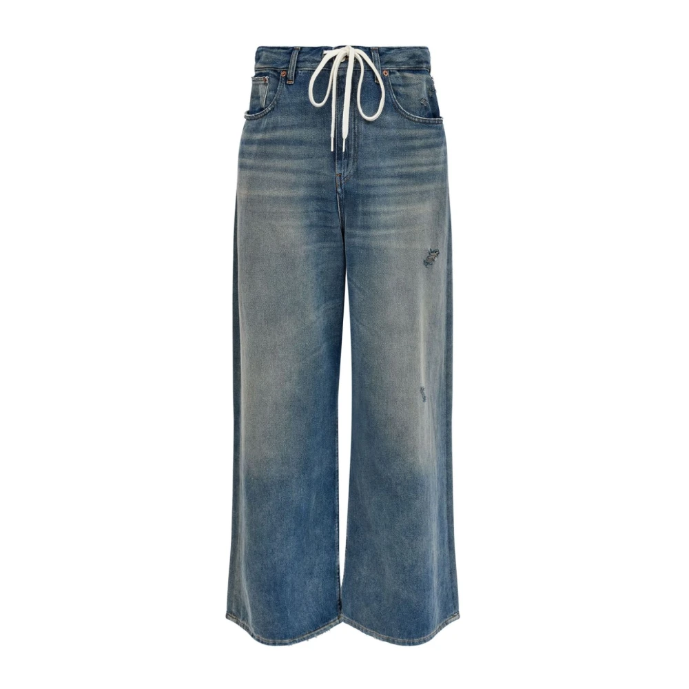 Mm6 Maison Margiela Women's Blue Wide Jeans, W25, Denim Drawstring Jeans Wide Leg