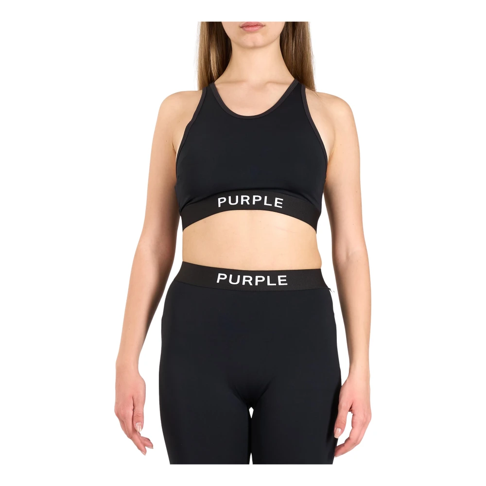 Purple Brand Nylon Gebreide Bralette Crop Top Black Dames