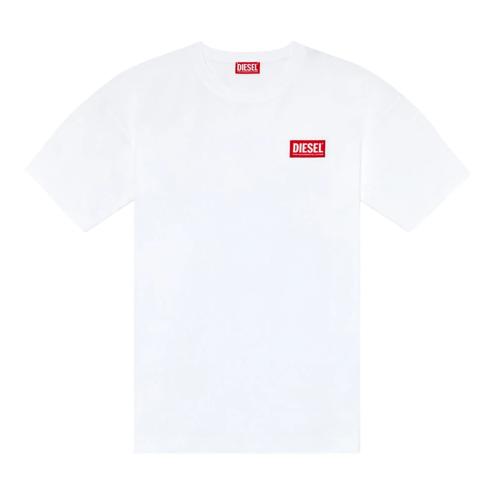 Diesel Mannelijk Wit Tops Heren, L, Katoen, T-Shirt H Logo Patch