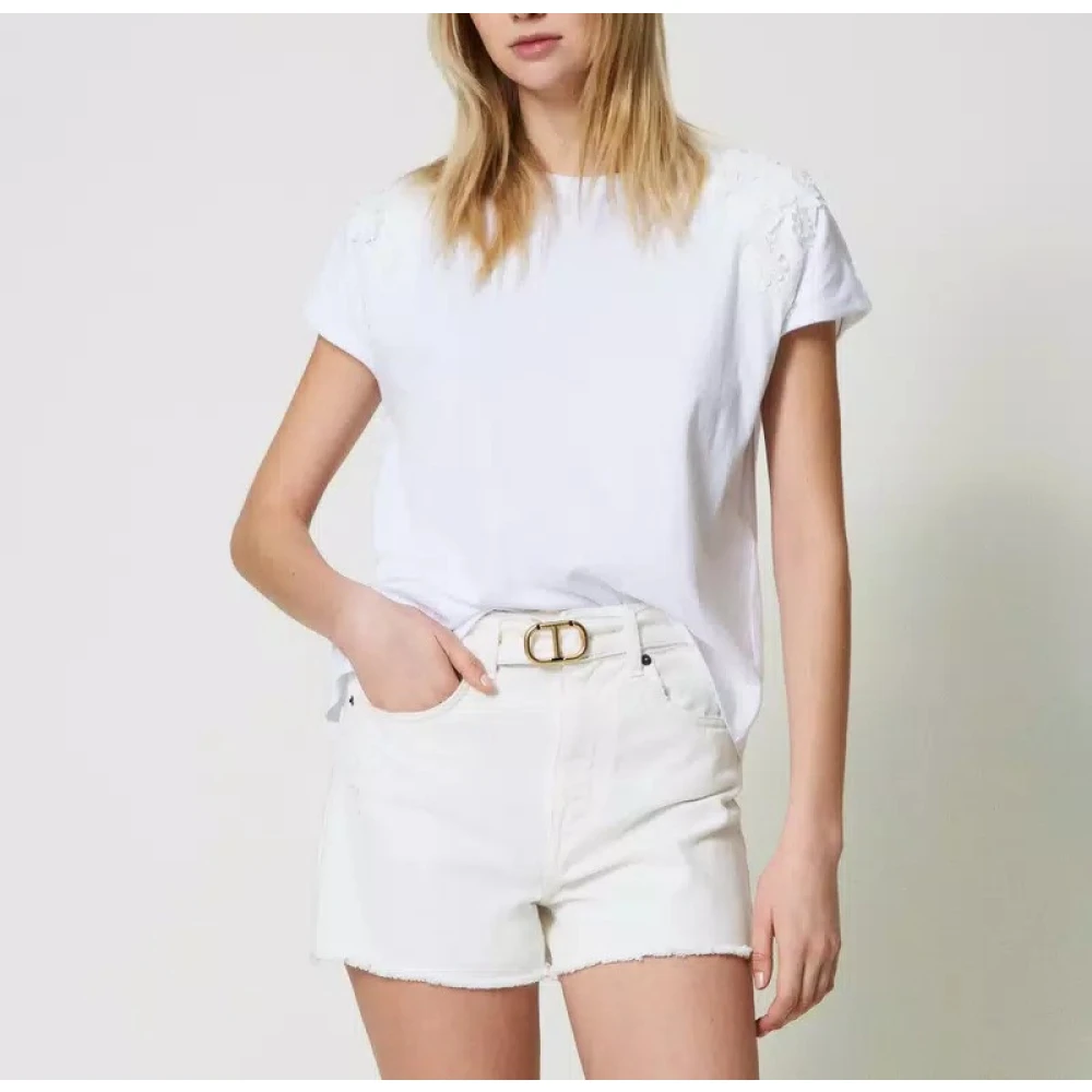 Twinset Bloemen Patch T-shirt White Dames