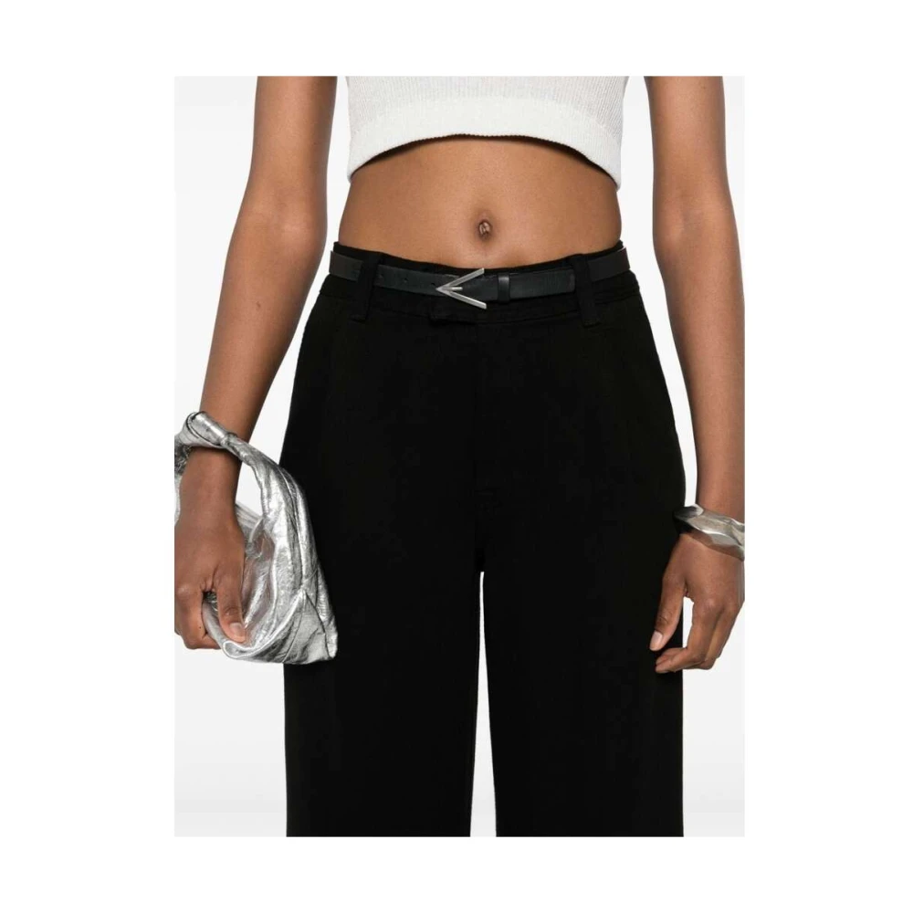 7 For All Mankind Zwarte Textuur Denim Wijde Pijp Jeans Black Dames