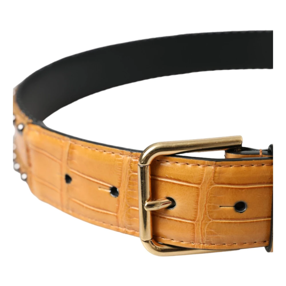 Dolce & Gabbana Beige Alligator Leren Studs Metalen Riem Beige Dames