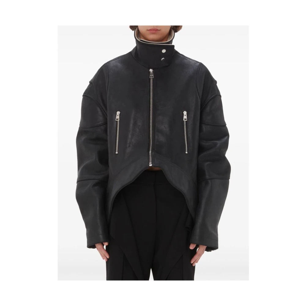 JW Anderson Zwarte leren jack met hoge hals Black Dames