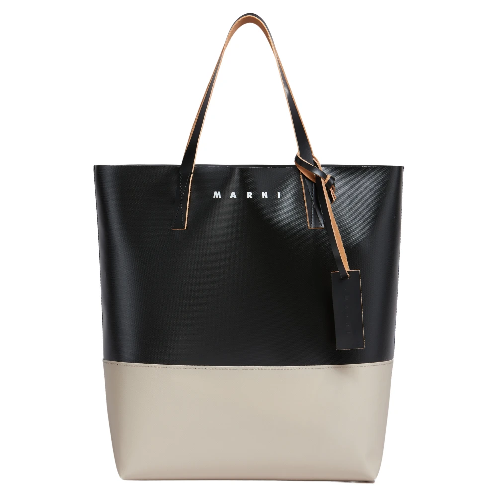 Marni Colorblock PVC Tote Bag met Logo Print Black