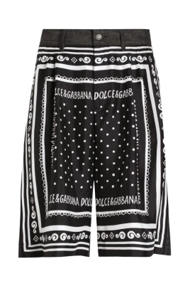 Svarta Silke och Bomull Logo Bermuda Shorts