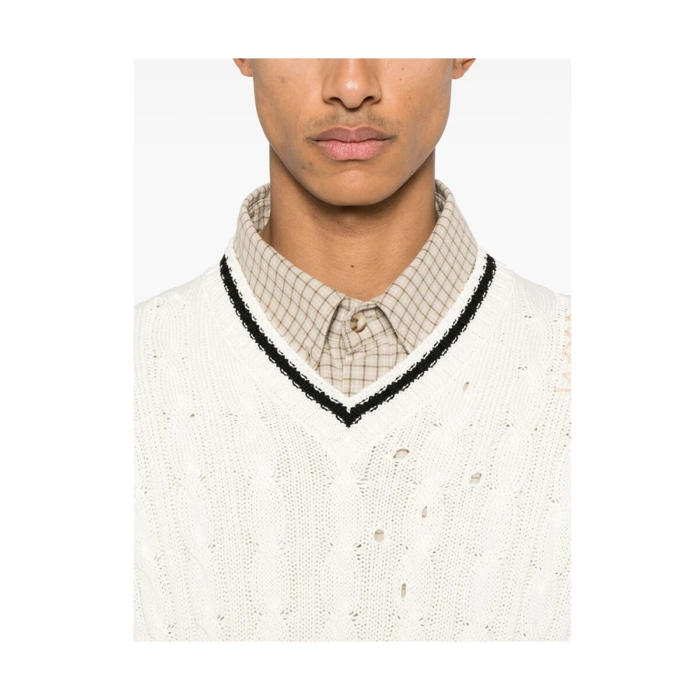 Marni Gestreepte boordtrui met logoborduursel White Heren