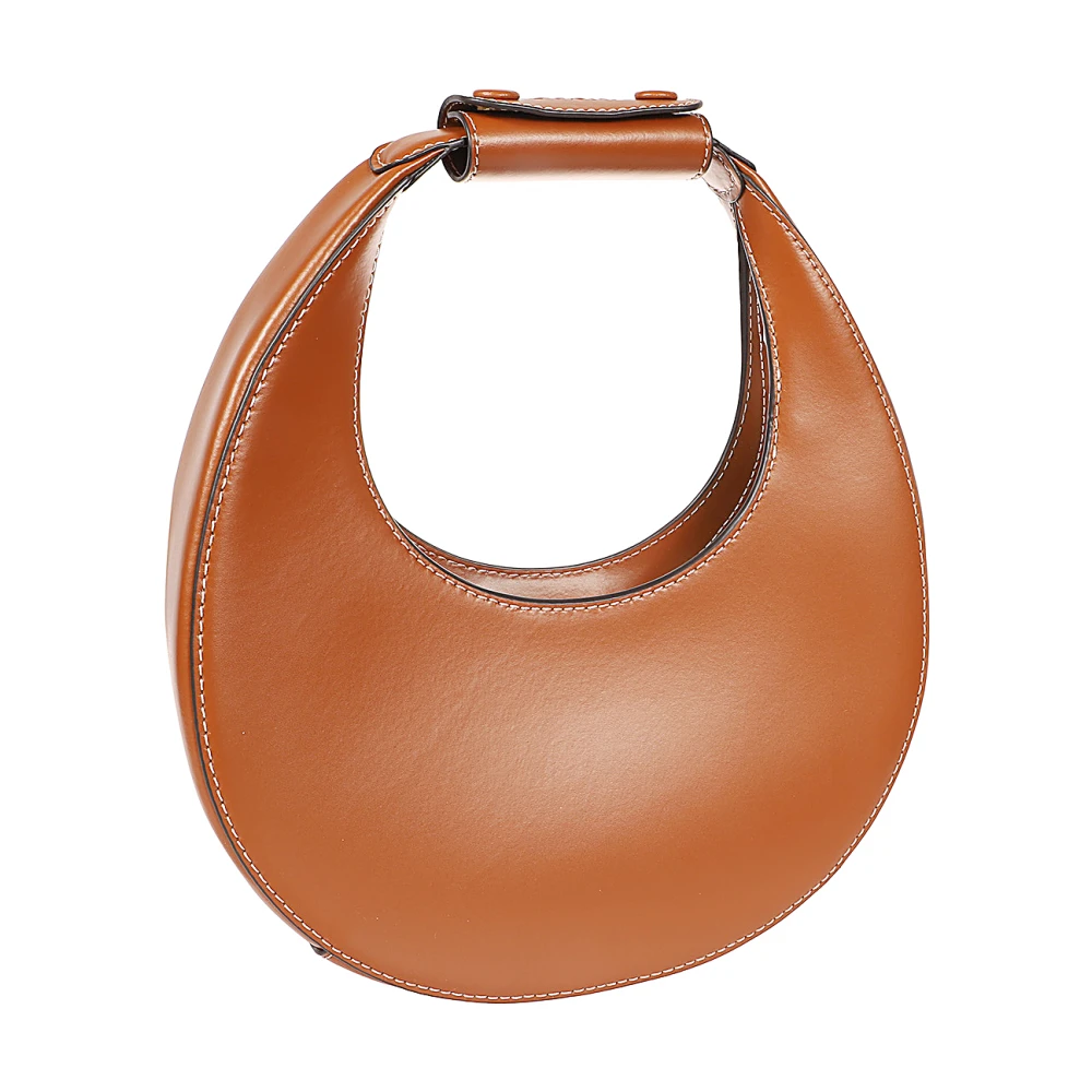 Staud Bruine leren mini moon tas Beige Dames