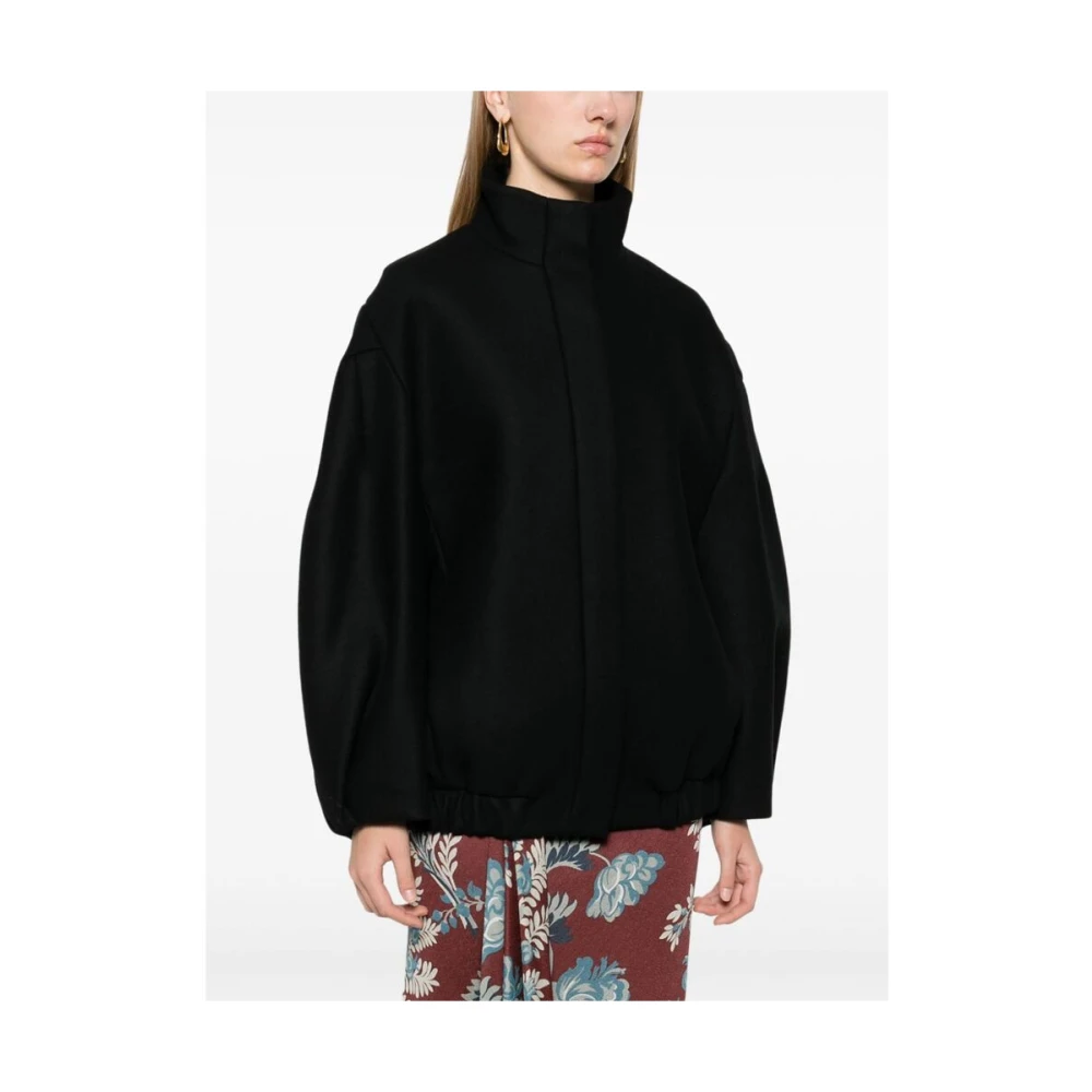 Dries Van Noten Zwarte Wollen Jas met Hoge Hals Black Dames