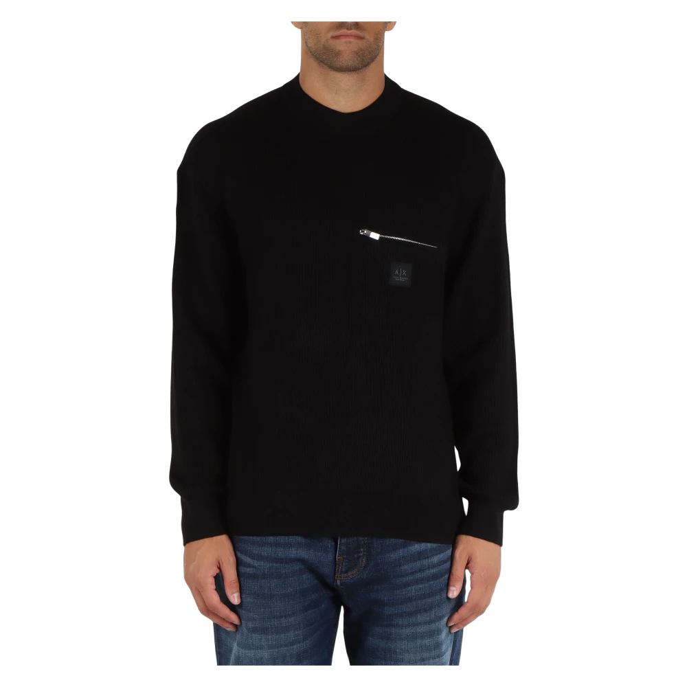 Armani Exchange Geribbelde katoen en zuivere wollen trui Black Heren