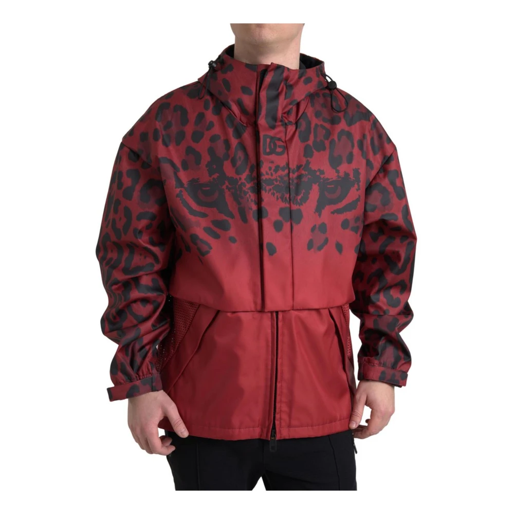 Dolce & Gabbana Hombre Multicolor - Chaqueta Impermeable Con Capucha Estampado De Leopardo Rojo - Jackets - M