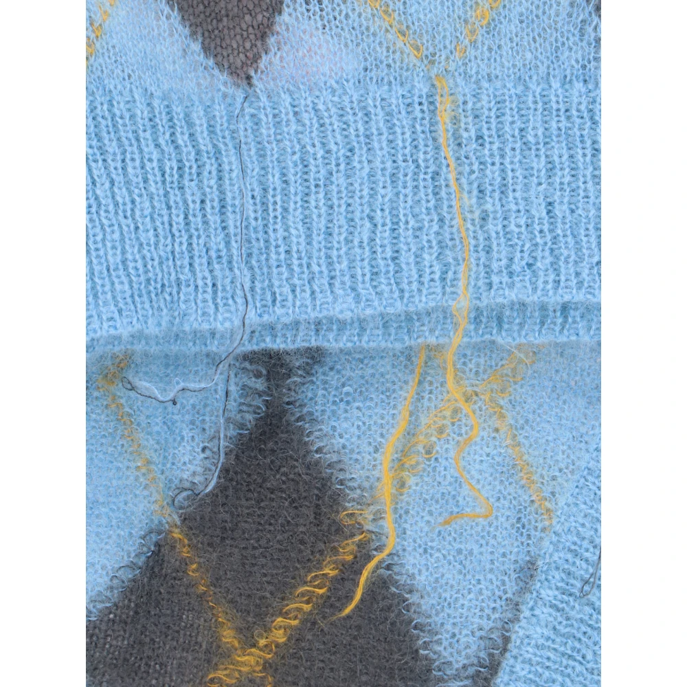Marni Blauwe Geruite Trui Franje Detail Blue Heren