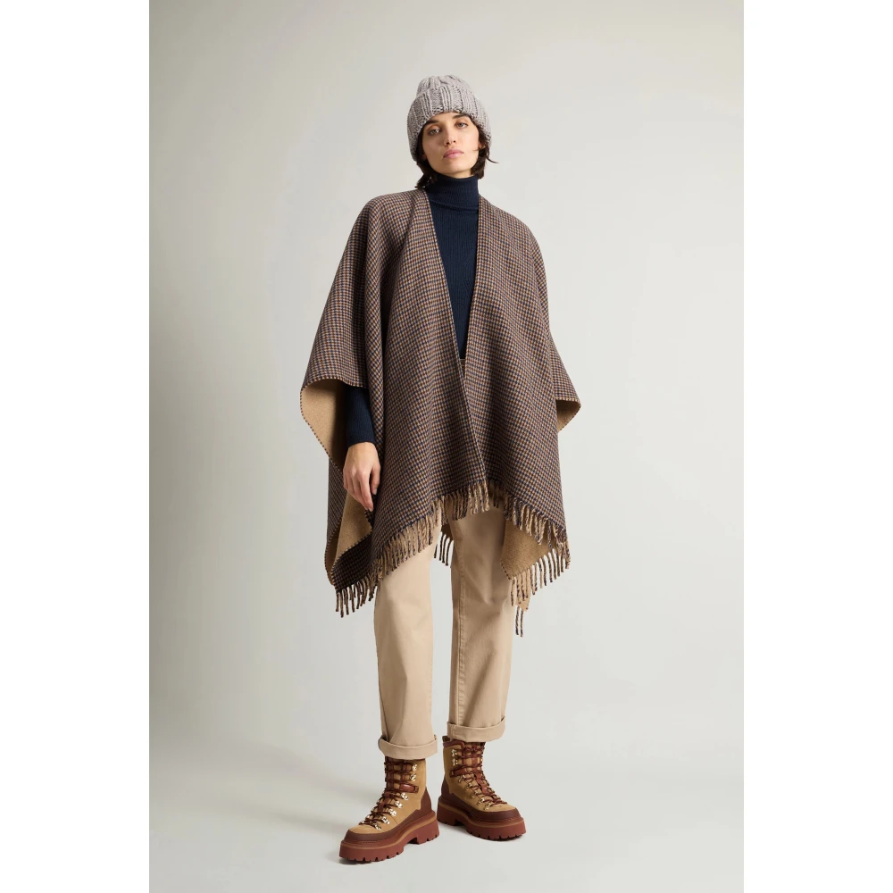 Woolrich Dubbelzijdige Cape met Franjes Brown Dames
