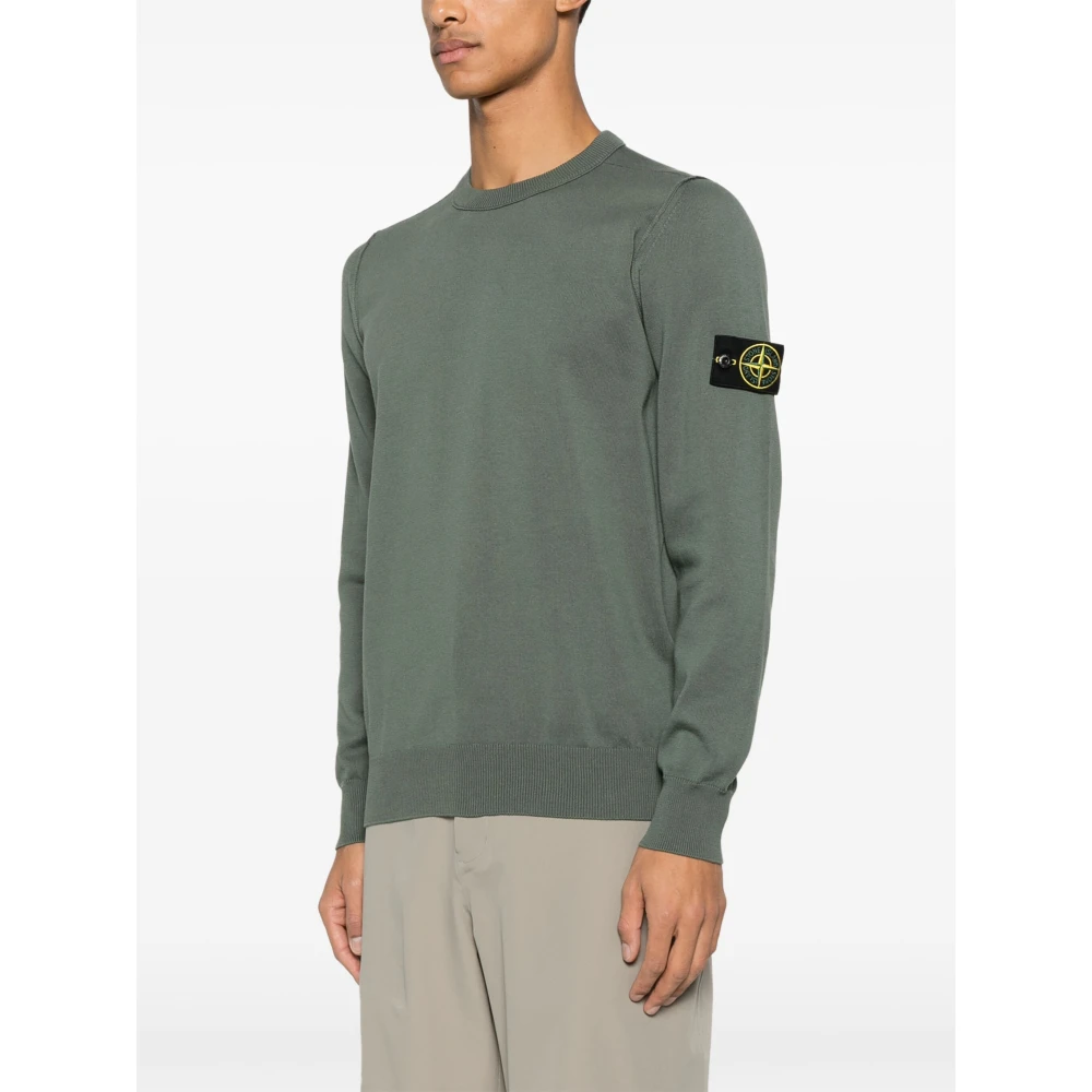 Stone Island Groene Ribtrui met Badge Green Heren