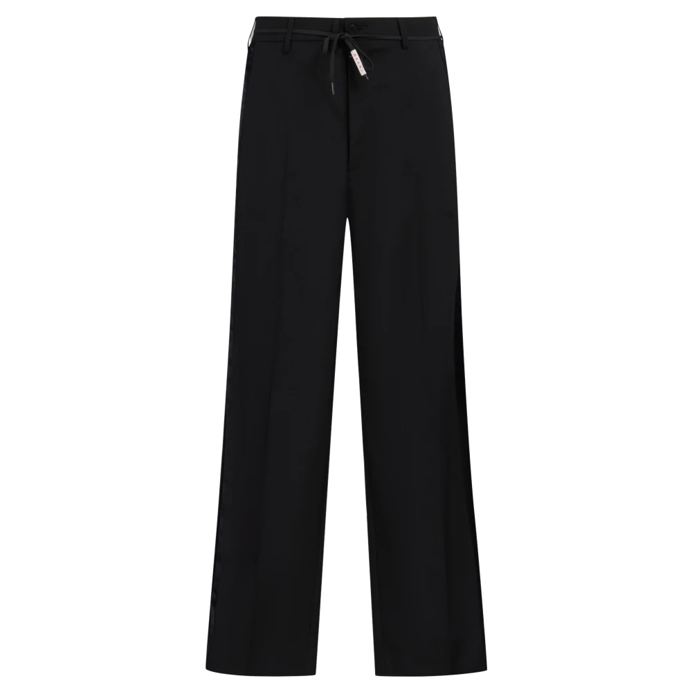 Marni Tropical wool trousers with satin stripes Black Heren