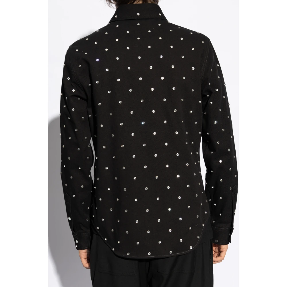 Versace Denim shirt met glinsterende kristallen Black Heren