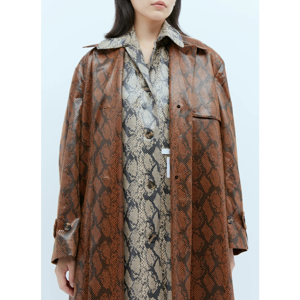 Rokh Faux Snakeskin Embossed Coat Brown Dames