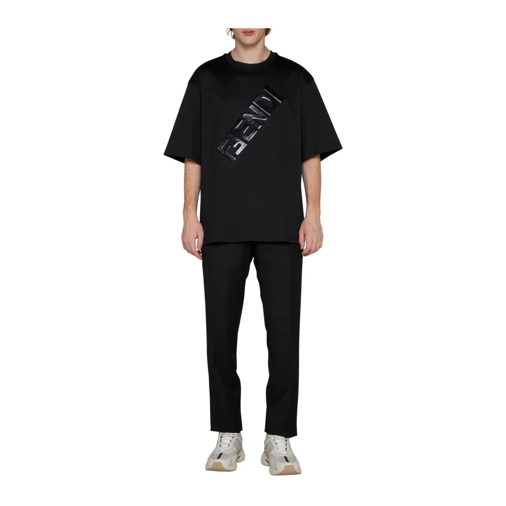 Fendi Logo Gedrukt Oversized T-shirt Zwart Black Heren