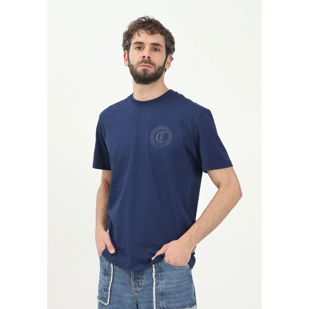 Just Cavalli Blauw T-shirt met bedrukt logo Blue Heren