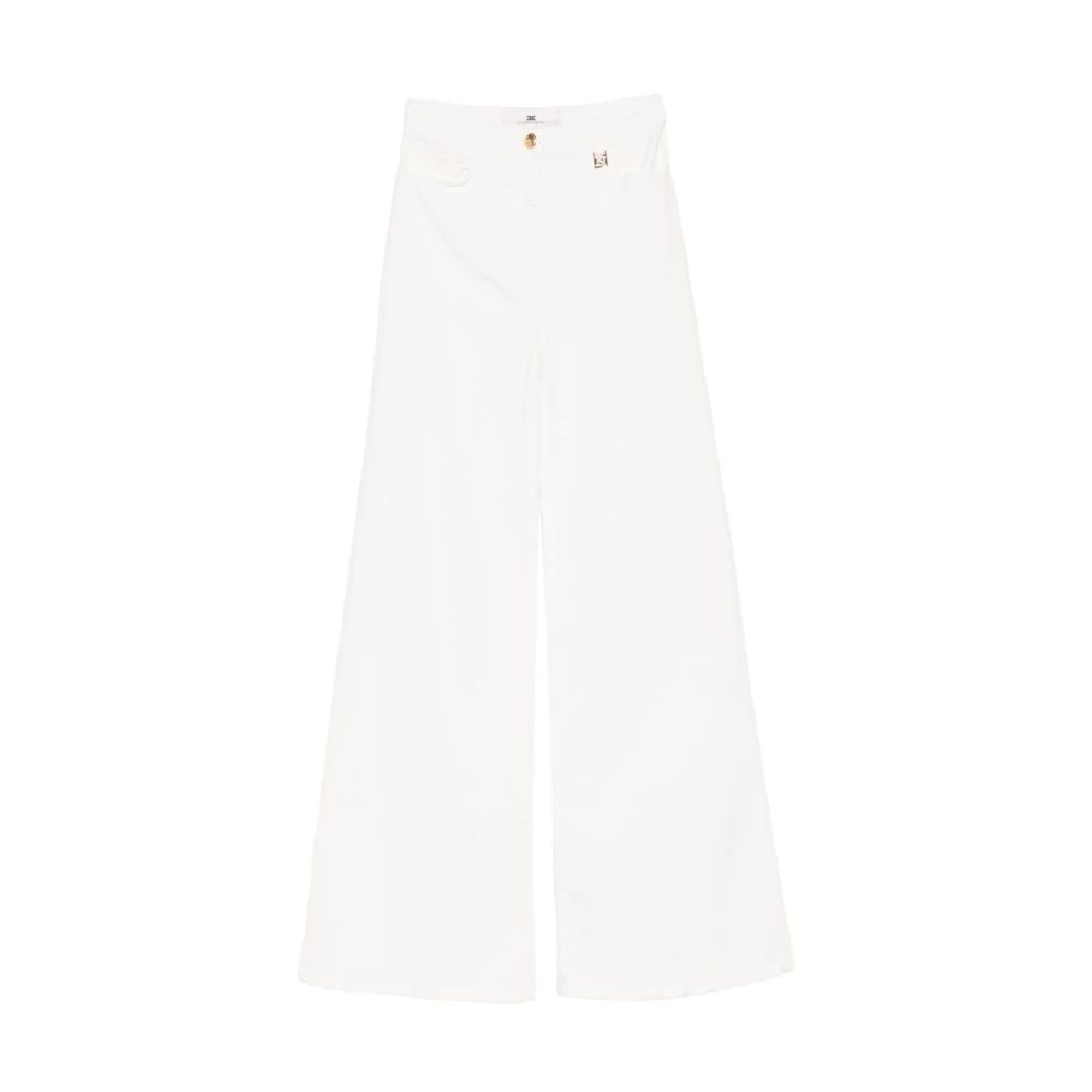 Elisabetta Franchi Beige Palazzo Jeans With Logo Detail - Female - Wide Trousers - W28 - Trousers