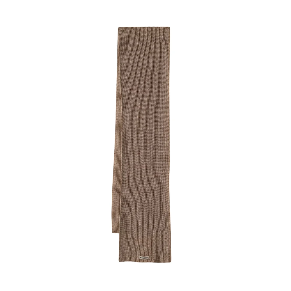 Pinko Ribbed Cashmere-Wool Scarf - Female - Winter Scarves - Beige - One Size - Accessories