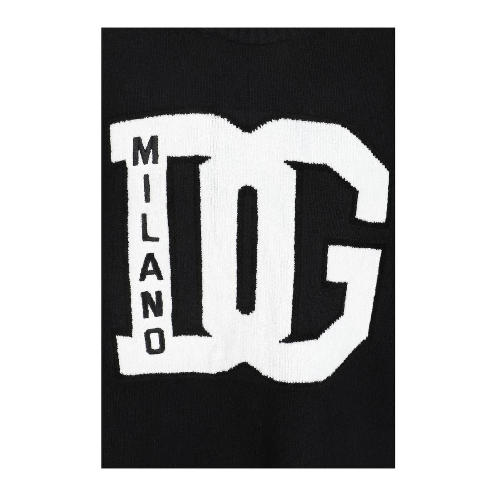 Dolce & Gabbana Monogram Wollen Trui met Geribbelde Hals Black Heren
