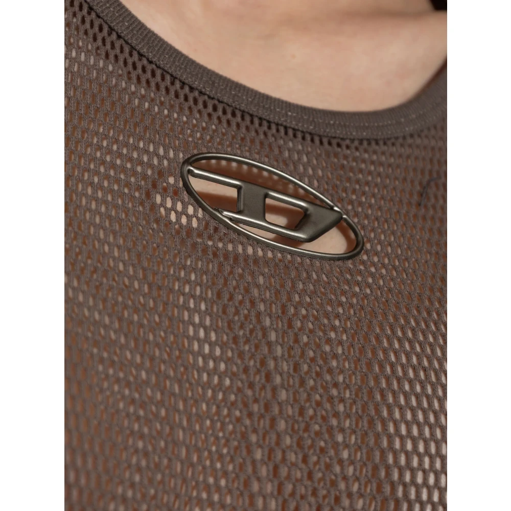 Diesel Bruine Mesh Lange Jurk met D-uitsnede Brown Dames