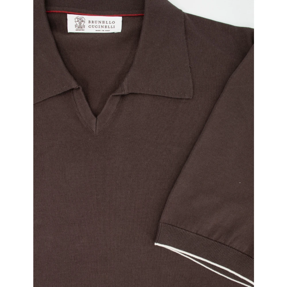BRUNELLO CUCINELLI Katoenen Gebreide Polo Shirt Slim Fit Brown Heren