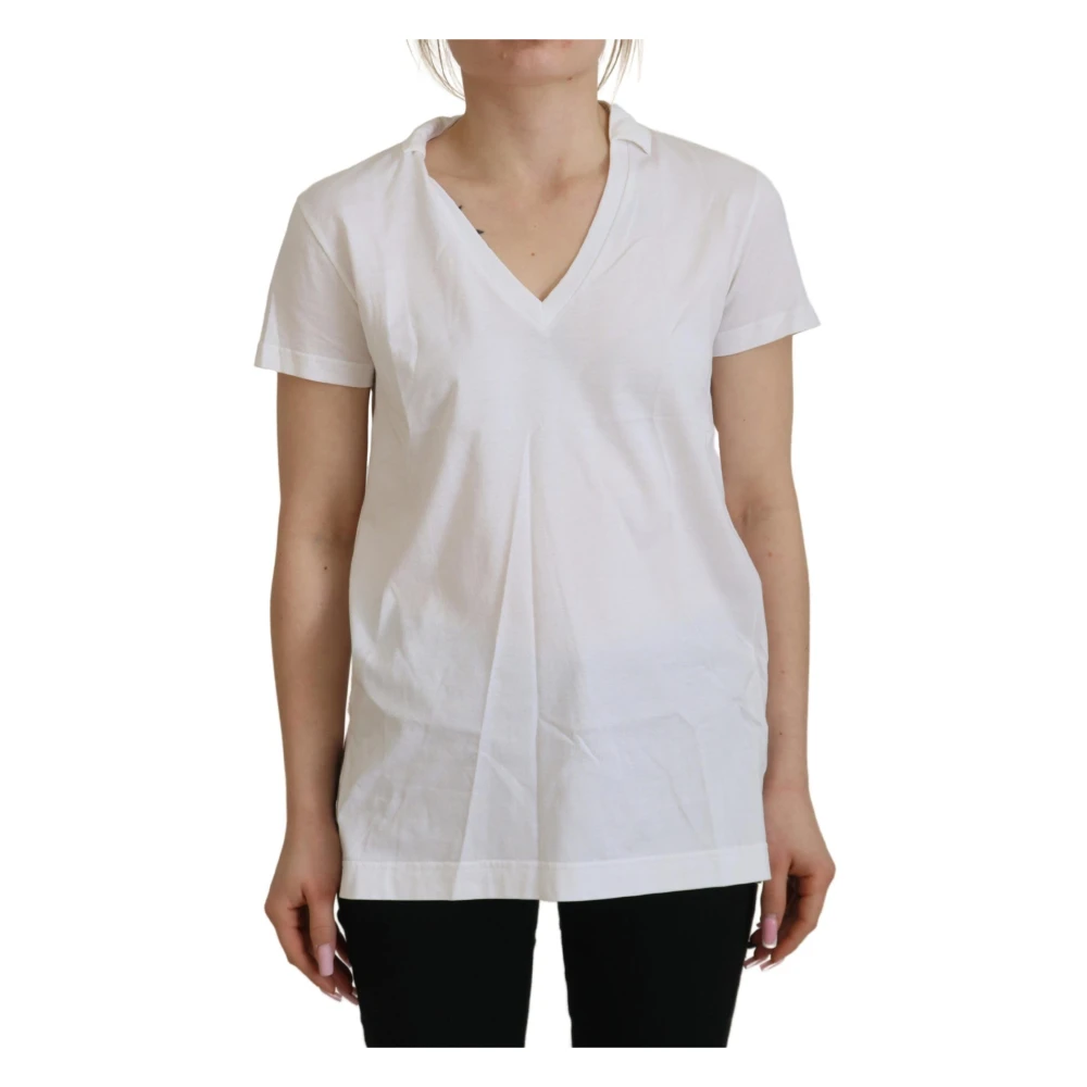 Dolce & Gabbana Women's White T-Shirts,, V-Neck Cotton Top Blouse 3XS