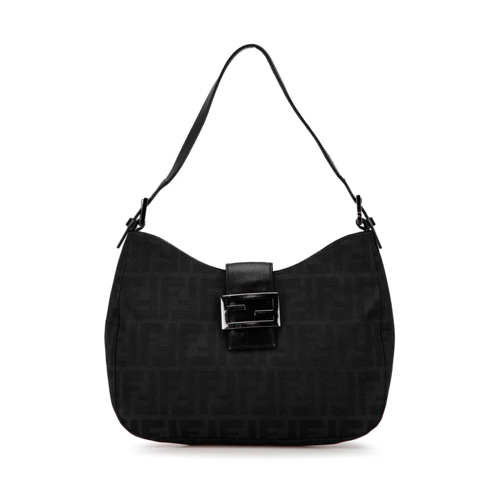 Fendi Vintage Women's Black Pre-Owned Zucca Canvas Shoulder Bag