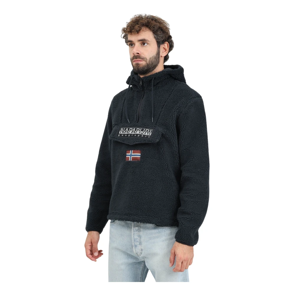 Napapijri Svart Sherpa Half-Zip Tröja Black, Herr