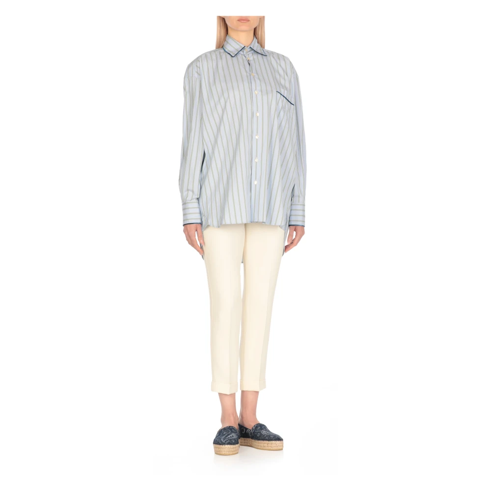 ETRO Lichtblauw Gestreept Katoenen Overhemd Blue Dames