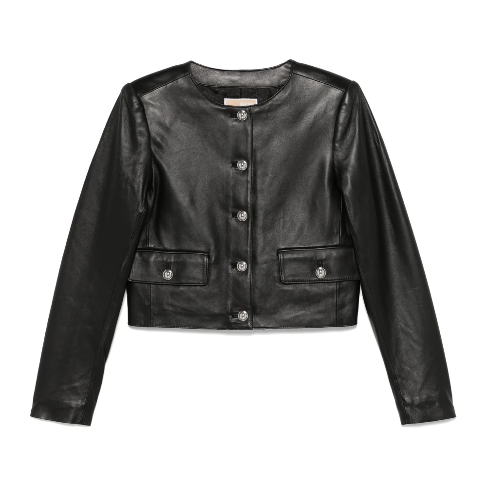 Michael Kors Zwarte leren jas knoopsluiting Black Dames