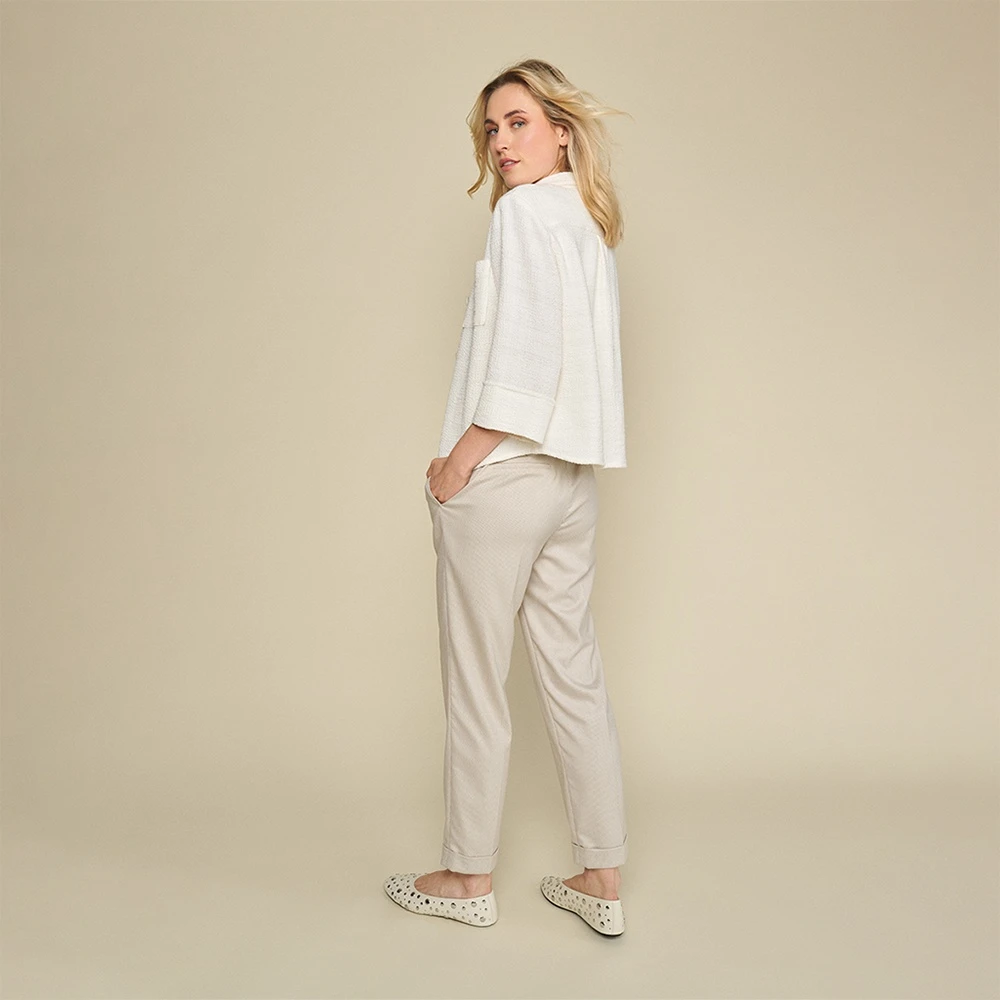 Marie Méro Elegante Bouclé Blouse Jas Beige Dames