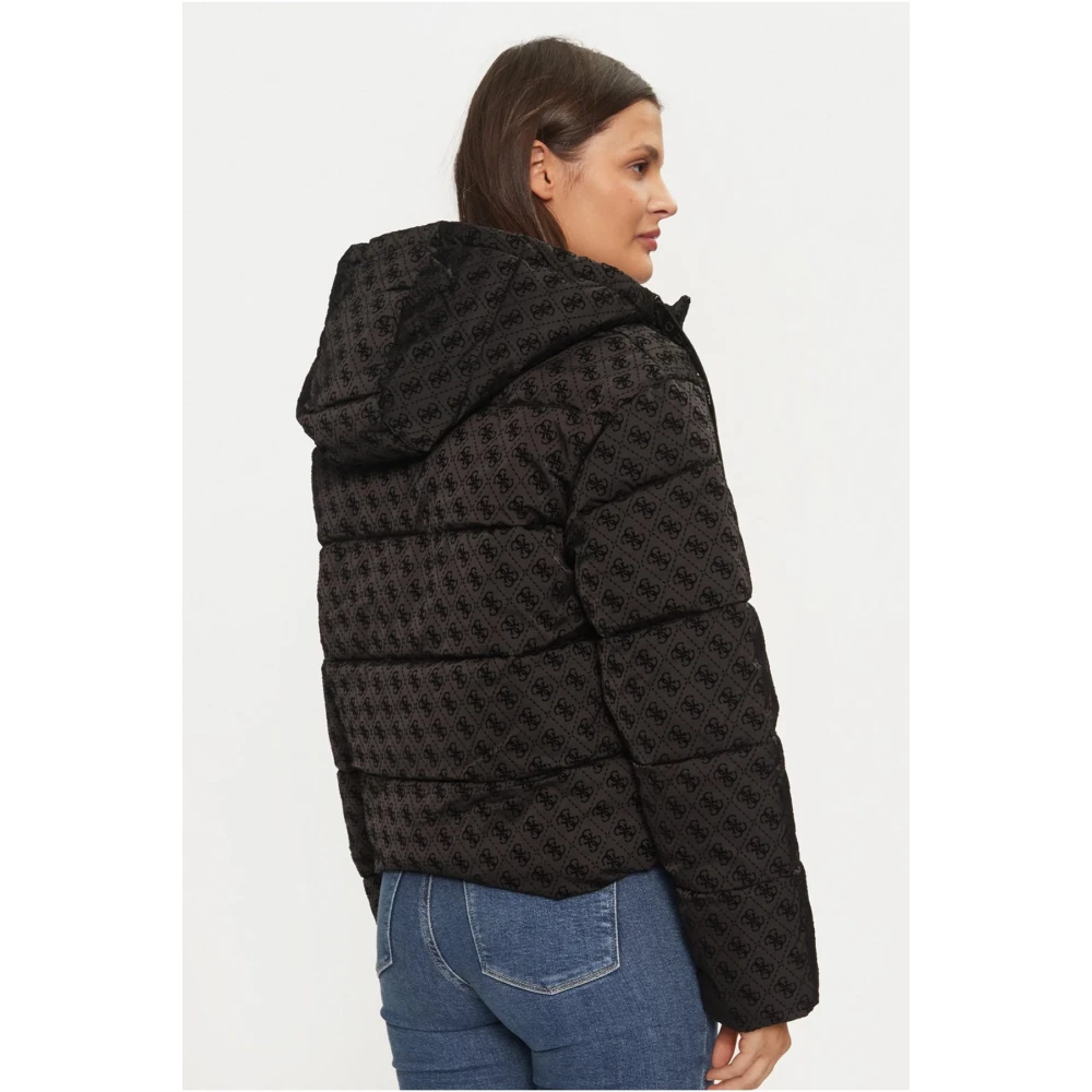 Guess Monogram Hoodie Logo Patroon Black Dames