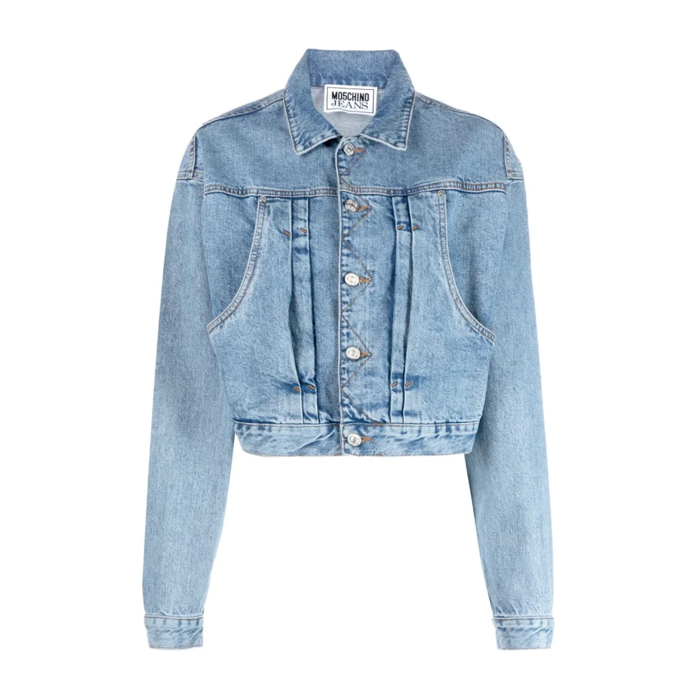 Moschino Women's Blue Denim Jackets, Xs, Denim Coats With Embroidered Logo Patch