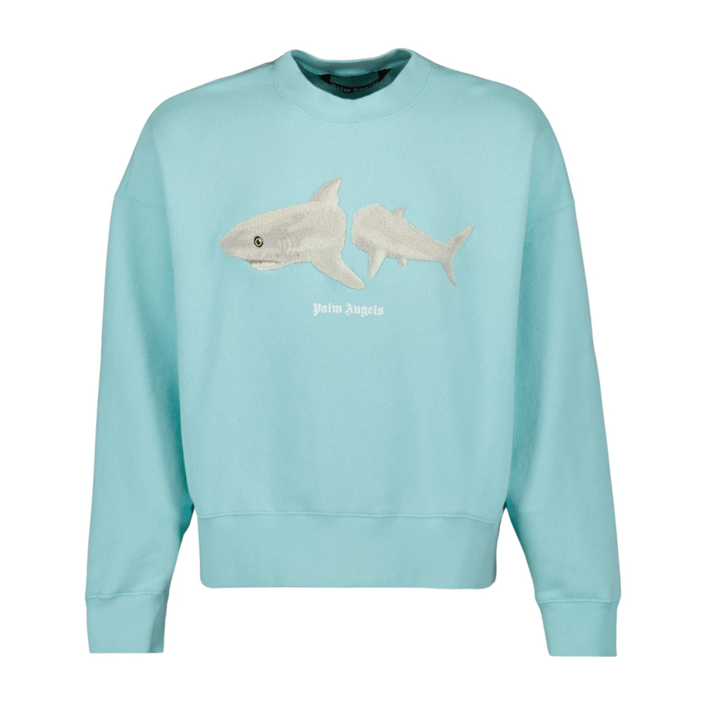 Palm Angels Haai Gebroken Sweatshirt Lange Mouw Logo Blue Heren